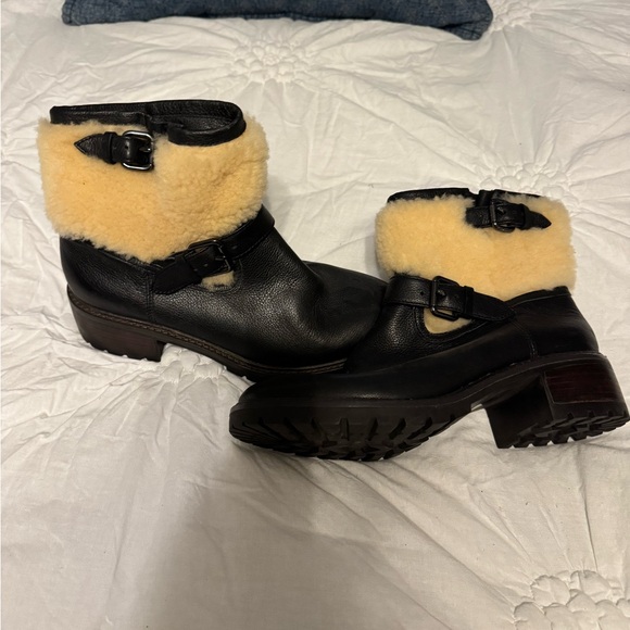 Coach black leather booties with adjustable buckle on side. - Picture 2 of 2